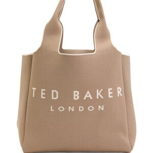 TED BAKER London Nora Knit Beige/Taupe Logo Tote LARGE NWT